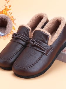 สุภาพสตรี ฤดูหนาว ผ้าขนแกะ รองเท้าแตะขนแกะเรียงรายกันน้ําด้านล่างแบนบนบนแม่ ผ้าฝ้าย รองเท้าสวมใส่กลางแจ้งรองเท้า Bean Bean