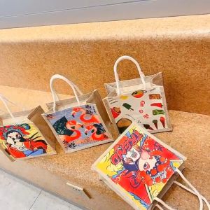 [FREE SHIP]Túi Cói Hình Tay Xách Họa Tiết Vintage