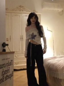 VKSOD | ชุดกันแดดแขนยาวเซ็กซี่สีขาว ชุดกางเกงขายาวเอวสูงหลวมๆ สำหรับผู้หญิงในช่วงฤดูร้อนปี 2025 ชุดสองชิ้น