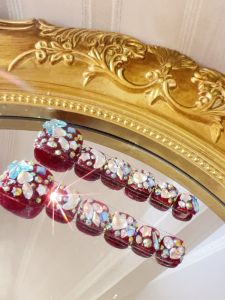 Handmade Heavy Duty Removable Full Drill Original Design Wearable Nail Tips 12pcs Foot Nail Art False Nails Beauty Tools