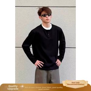 OUMULONG | Retro Boys Faux Layered Henley T-shirt