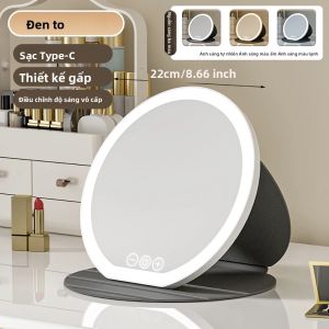 Gương Trang Điểm LED 3 Màu Có Thể Điều Chỉnh Độ Sáng Với Màn Hình Cảm Ứng Gương Trang Điểm Gấp Gọn 8.66 & 7.28 Inch Để Để Bàn Du Lịch & Sử Dụng Tại Nhà