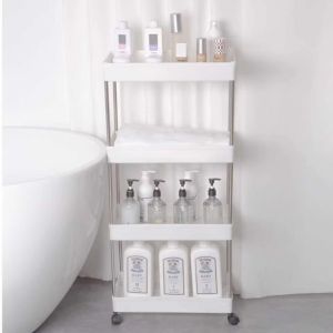 Kệ Nhựa 3 Tầng Có Bánh Xe Kéo Tiết Kiệm Không Gian Kệ Gia Vị Để Đồ Nhà Bếp Nhà Tắm Phòng Ngủ Để Khe Hẹp Tiện Lợi