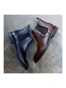 YUCOOGU Chelsea Boots Soft Cowhide Lightweight Flexible Business Casual Shoes Retro Style Short Tubular Leather Upper