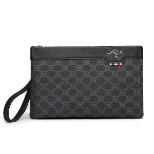 2024กระเป๋าถือผู้ชาย Kangaroo กระเป๋าคลัทช์แฟชั่นของผู้ชายคลัทช์ธุรกิจสีดำกระเป๋าถือใบใหญ่ผู้หญิงกระเป๋าเอกสารลายสก๊อตนุ่มสบายๆ