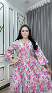 Dress Serut Pecali Katun Rayon Adem Cantik Mayung Karet Pinggang