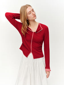 DUSHU | Simple Grid Spliced T-shirt Knit Top