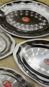 Dĩa bò né đĩa hấp om cá inox Tithafac cao cấp hình dáng hột xoài tiện lợi size lớn dùng cá to.