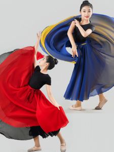 กระโปรงเต้นรำผ้าชีฟองสองด้านสำหรับเด็ก กระโปรงทรงเอสำหรับเด็กผู้หญิง กระโปรงทรงเอสำหรับเต้นรำแบบดั้งเดิมและปัจจุบัน