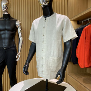 Loose Fit Linen Mens Short Sleeve Shirt Fashionable Summer New Style Qing Chun Daily Wear Standard Size Pure Color T-Shirt