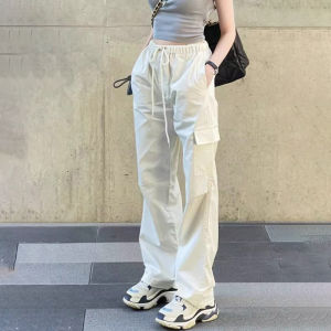 White Ice Silk Cotton Wide Leg Pants High Waist Drapey Workwear Trousers Spring New Style Korean Straight Cut Commute Pants