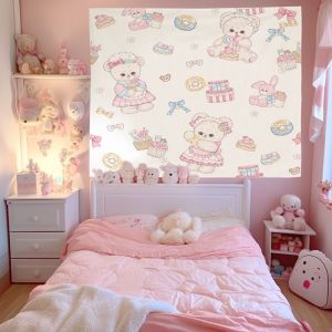 VIKAMA Ren Dễ Thương Gấu & Thỏ Hoạt Hình Món Tráng Miệng Treo Vải Hình Trái Tim Cô Gái Nhà Bếp Tấm Thảm Trang Trí Tường Phòng Khách