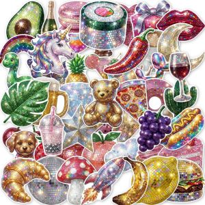 BỘ 50 Lấp Lánh Sequin Disco Dán Graffiti DIY Tay Tài Khoản Hành Lý Ốp Điện Thoại Trang Trí Chống Nước Hoạt Hình Đề Can 3x7cm