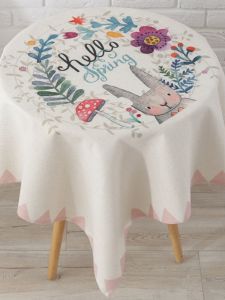 ผ้าปูโต๊ะกลมขนาดเล็กลายการ์ตูนกระต่ายผ้าฝ้ายและผ้าลินินสไตล์คันทรี่กลางแจ้งกันน้ำกันแดดกันฝุ่นทรงสี่เหลี่ยมผ้าปูโต๊ะสำหรับระเบียงผ้าคลุมโต๊ะรับประทานอาหาร