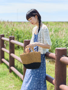 Áo Len Cardigan Dệt Kim Hở Cổ Chữ V Tay Ngắn Rộng Rãi Cho Nữ Mùa Hè Cổ Điển Kiểu Pháp Thắt Lưng Áo Khoác Ngoài