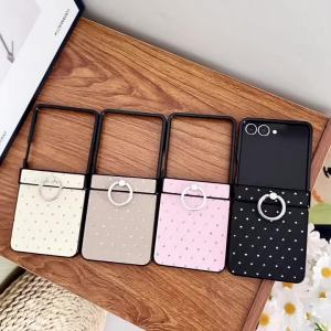 Luxury Bling Glitter Rhombus Lattice Leather Hinge Protection Ring Holder Phone Case for Samsung Galaxy Z Flip 8 7FE 6 5 4 3 5G