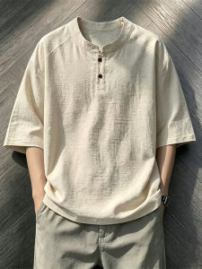 Hank Collar Breathable Linen Mens Polo Shirt