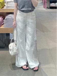 High Waist Straight Leg Casual Jeans Womens Khaki Denim Wide Leg Pants Korean Style Summer New Arrival Slimming Effect