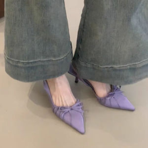 Elegant Violet French Pointed Toe High Heels Womens Back Strap Absolutely Beautiful Head Cover Thin Heel Open-Toe Sandals