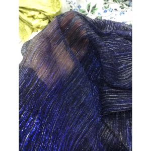 vải voan lưới hàn quốc dập ly nhũ kim tuyến  _(khổ 1m5) màu xanh dương  may đầm váy dạ hội đẹp sang