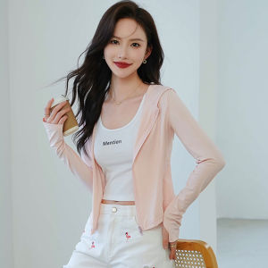 เสื้อคลุมกันแดดผ้าไหมน้ำแข็งสำหรับผู้หญิง ฤดูร้อน 2025 ใหม่ ออกกำลังกายกลางแจ้ง ป้องกันแสงแดด เสื้อคลุมกันแดดแบบสั้น แขนยาว ปกติ