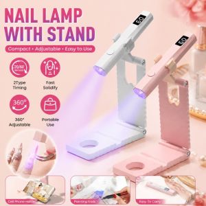 Mini UV Nail Light with Timer & Foldable Stand - Rechargeable Handheld Lamp for Gel Nails 360° Adjustable Flash Curing Nail Dryer for Home Manicure