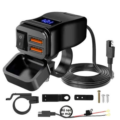 Bộ Sạc Nhanh USB PD QC3.0 Dành Cho Xe Máy Chống Nước Cổng Type C Tích Hợp Đồng Hồ Đo Điện Áp Kỹ Thuật Số Đầu Nối Sạc Cho Thiết Bị Di Động
