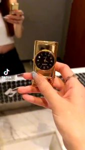 Metal watch lighter Electronic press lighter Blue light bezel watch