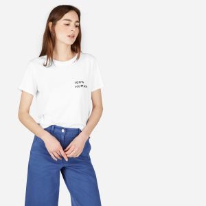 Simple Solid Color Style Everlane White Cotton Womens T-shirt Tops Minimalist Casual Short Sleeve Korean Style All-Matching Printed