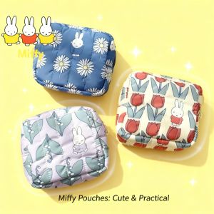 Bandai | Kawaii Japanese Style Miffy Rabbit Flower Cartoon Print Square-shaped Makeup Bag Pocket Purse for Girls and Women Portable