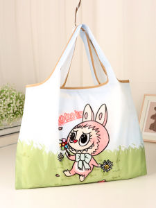 Foldable Large Shopping Bag Labubu Cartoon Design Single Shoulder Handheld Quick Dry Cloth Pocket Eco-friendly Storage Bag