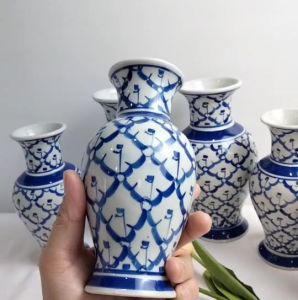 เซรามิค แจกันพระ ลายคราม แจกัน แจกันดอกไม้ ขนาด 6-8 นิ้ว