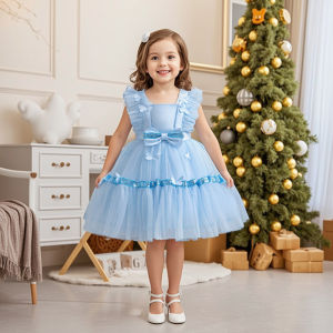 Rolanko Kids Girls Sequin Princess Dress Flutter Sleeves Butterfly Mesh Tutu Skirt Wedding Dress Birthday Perform Costume Daily Wear