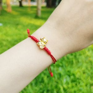 Vòng Tay Lắc Tay Dây Chỉ Đỏ May Mắn Mix Charm Mèo Chiêu Tài Vàng - MS021