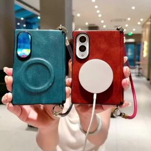 Luxury Business Magnetic Retro PU Leather Phone Case for Samsung Galaxy Z Fold 8 Fold8 Wrist Strap Shockproof For Magsafe Cover