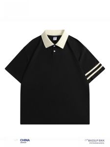 Wassup Bikk Pure Cotton Polo Shirt Mens Summer Casual Loose Fit Short Sleeve Turn-down Collar T-shirt Breathable Comfortable