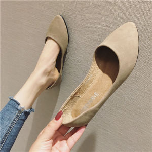 Beyarne รองเท้าคัทชูส้นแบนปากตื้นระบายอากาศหนังหมูด้านในฤดูร้อนรองเท้าผู้หญิงหัวแหลมหนังนิ่มพื้นนิ่มแมทช์ลุคง่ายรองเท้าทรงเรือ