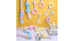 Mainan Tali Anjing Kalis Gigit TPR Macaron – Macaron Pet TPR Rope Toys Dog Molar Bite Resistant 狗狗棉布玩具
