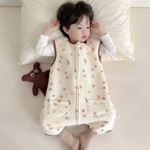 Pure Cotton Childrens Sleep Bag Spring Autumn Baby Vest Jumpsuit Infant Anti-Kick Blanket Boy Girl Belly Protection Pyjamas