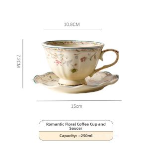 LANWAN | Vintage Luxury Floral Ceramic Coffee Cup and Saucer