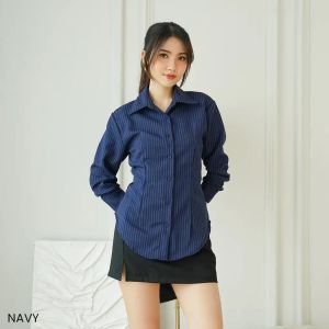 Kemeja Luna Stripe Kemeja Wanita Salur Kemeja Kekinian