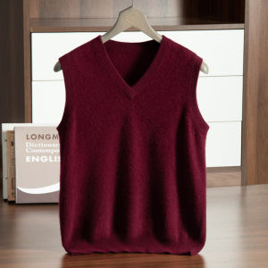 2025 Autumn New V-Neck Cashmere Vest Mens Skin-Friendly Wool Sweater Knitted Sleeveless Pull-Over Warm Shoulder Pad Business Casual