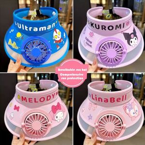 JIYAN2866 Sanrio Kuromi Melody Childrens Sun Hat 48-56cm USB Rechargeable Fan Sun Protection Hat High Quality Cartoon Sunshade Hat Boys Girls