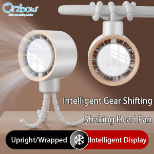 Orzobw Small Handheld Fan Octopus Stroller Fan with Variable Speed Digital Display 360° Oscillating Desktop Bedside Fan