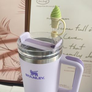 Creative Ice Cream Pattern Silicone Dustproof Plug for Starbucks Stanley Large Diameter 10mm Straw Stopper Dining Utensils