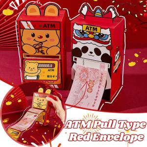 🧧แสงจันทร์🧧ซองจดหมายสีแดงเอทีเอ็มที่เก็บของ10สกุลเงินกระดาษ2025ปีใหม่สร้างสรรค์ซองสีแดงแบบดึงออกได้สำหรับเด็กซองจดหมายสีแดง CNY