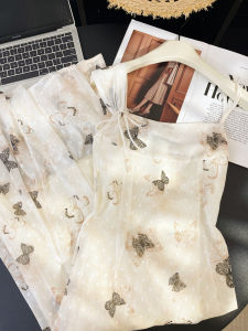 HUANJI | French Vintage Elegant Print Summer Plus Size Camisole Dress