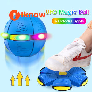 I know Flying Ball Toy Throw Disc Ball UFO Flat Magical Flying Saucer Ball Magic Change Shape Toys Outdoor Step Ball Deformation Foot Ball with Colorful Light for Kids
