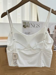Summer Ice Silk Latex Cross Backless Vest Womens Underwear Tank Top U-shaped Cutout Fixed One-piece Thin Cup Nylon Spandex