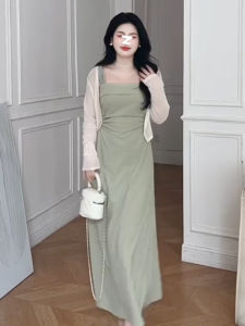 พลัสไซส์ ผู้หญิง ไหล่ข้างหนึ่ง เดรส คาร์ดิเกน ชุดสองชิ้น ฤดูร้อน พรางหุ่น พันรอบ กระโปรง ทันสมัย สไตล์การเดินทางเพื่อธุรกิจ